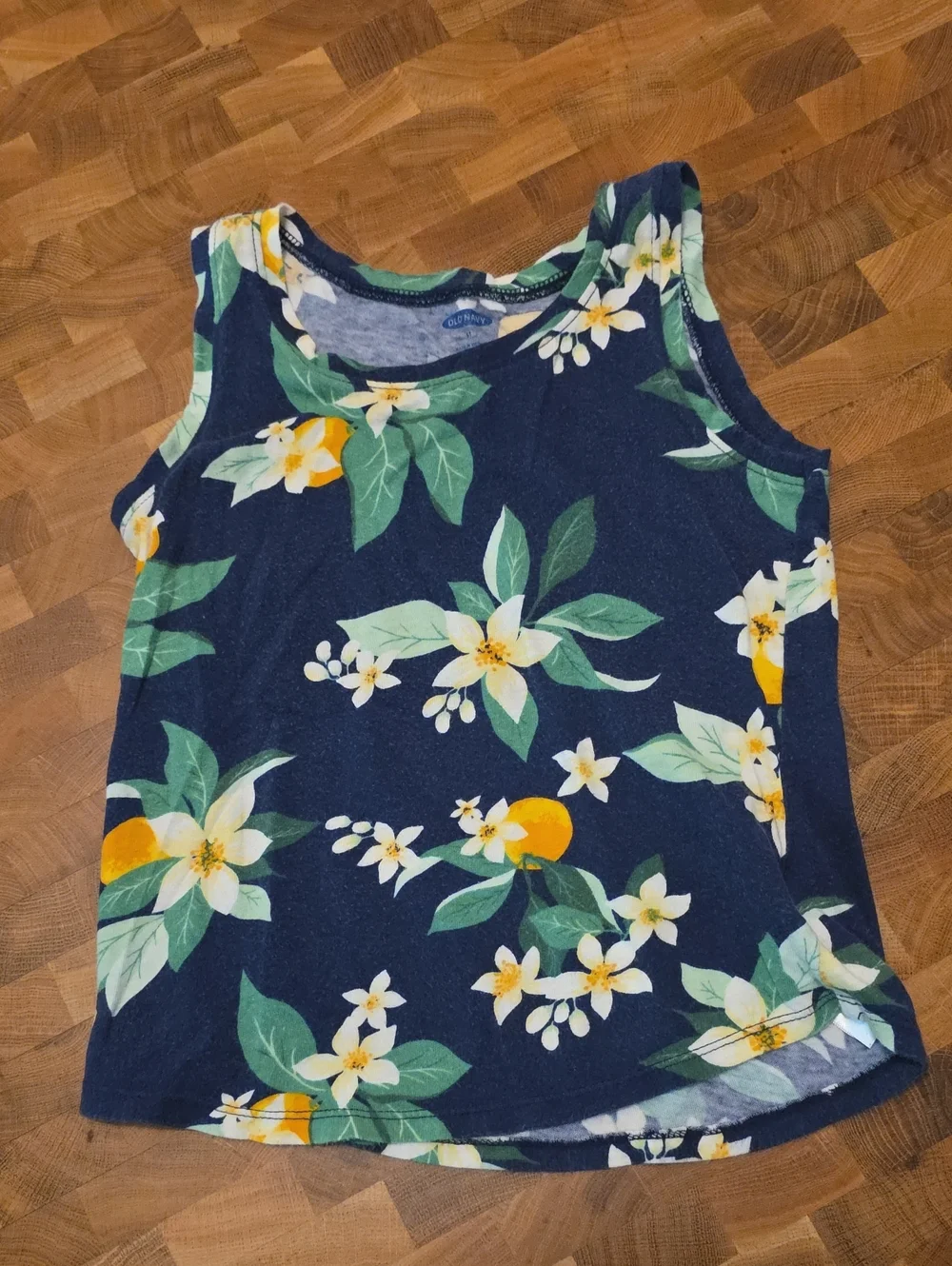 10 / $10 Old Navy Navy Floral Tank with Yellow Lemon Accents